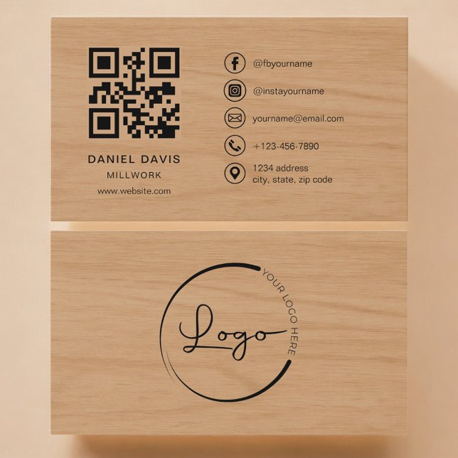 Tarjeta De Visita Código QR profesional de carpintería en madera (Subido por el creador)