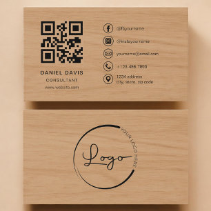 Tarjeta De Visita Código QR profesional de consultor de madera