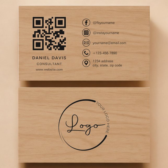 Tarjeta De Visita Código QR profesional de consultor de madera (Subido por el creador)