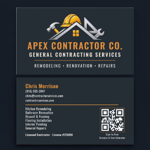 Tarjeta De Visita Código QR profesional de contratista de construcci