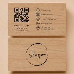 Tarjeta De Visita Código QR Profesional de Contratista de Madera