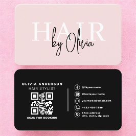 Tarjeta De Visita Código QR profesional de estilo de cabello rosa de