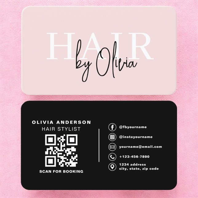 Tarjeta De Visita Código QR profesional de estilo de cabello rosa de (Subido por el creador)