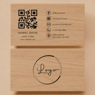 Tarjeta De Visita Código QR profesional de estudio jurídico Wood
