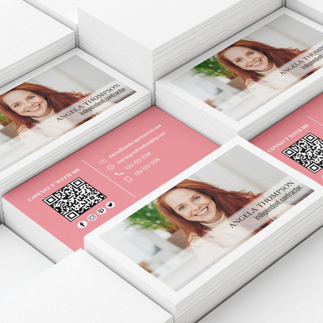 Tarjeta De Visita Código QR profesional de fotografía simple (Simple business card with photo and QR Code. )