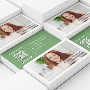 Tarjeta De Visita Código QR profesional de fotografía simple verde