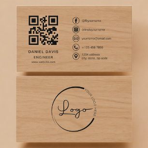 Tarjeta De Visita Código QR profesional de ingeniero de madera
