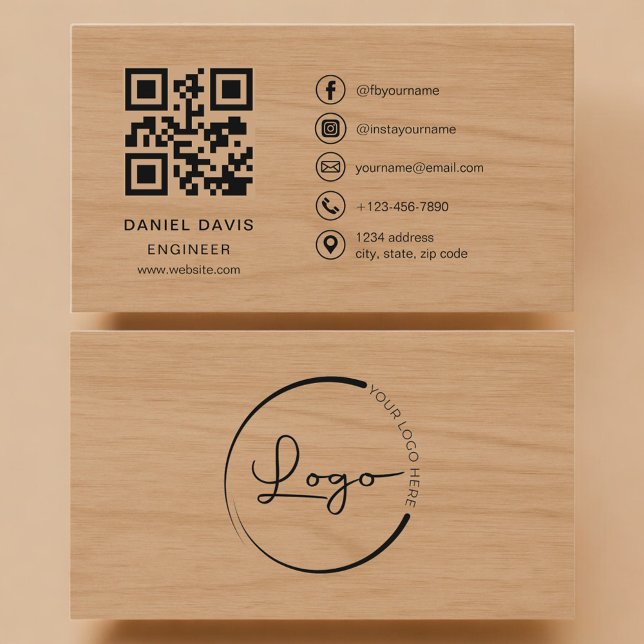 Tarjeta De Visita Código QR profesional de ingeniero de madera (Subido por el creador)