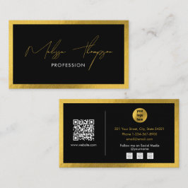 Tarjeta De Visita Código QR profesional de la firma de oro negro