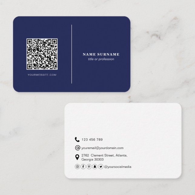 Tarjeta De Visita Código QR profesional de la marina de medios socia (Anverso / Reverso)