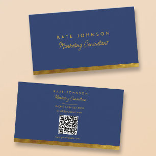 Tarjeta De Visita Código QR profesional de la Marina de Oro de Lujo