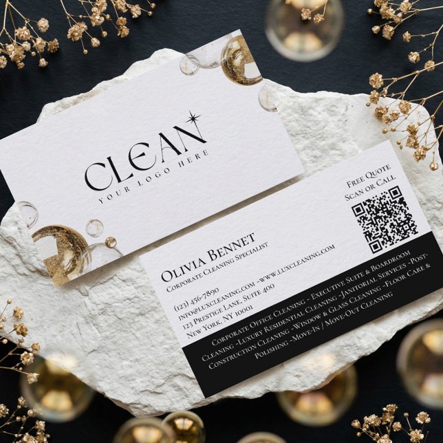Tarjeta De Visita Código QR profesional de limpieza de hogar de lujo (Elegant Luxury Home Cleaning Professional QR Code Business Card)