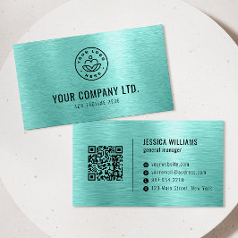 Tarjeta De Visita Código QR Profesional de Metal Cepillado Verde Tea