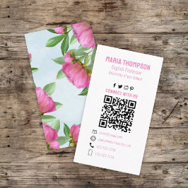 Tarjeta De Visita Código QR profesional de peones rosados florales d