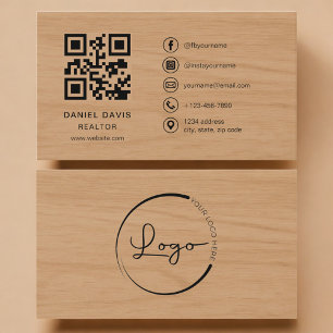 Tarjeta De Visita Código QR profesional de Realtor Wood