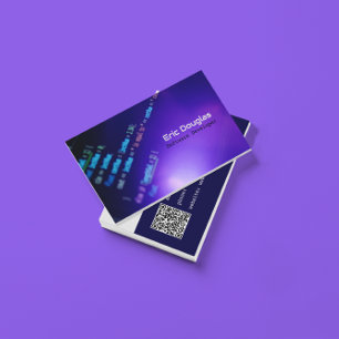 Tarjeta De Visita Código QR profesional de tecnología Purple de soft