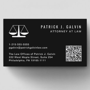 Tarjeta De Visita Código QR profesional del abogado negro