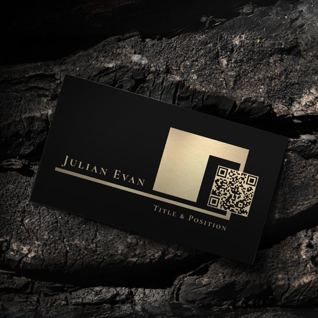 Tarjeta De Visita Código QR profesional escaneado negro y dorado (Subido por el creador)