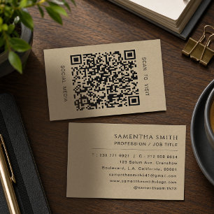 Tarjeta De Visita Código QR Profesional Faux Kraft Minimal 