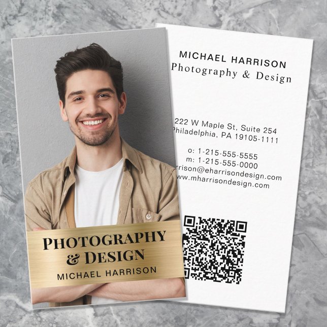 Tarjeta De Visita Código QR profesional Foto Gold (Input your website address to create a scannable QR code)