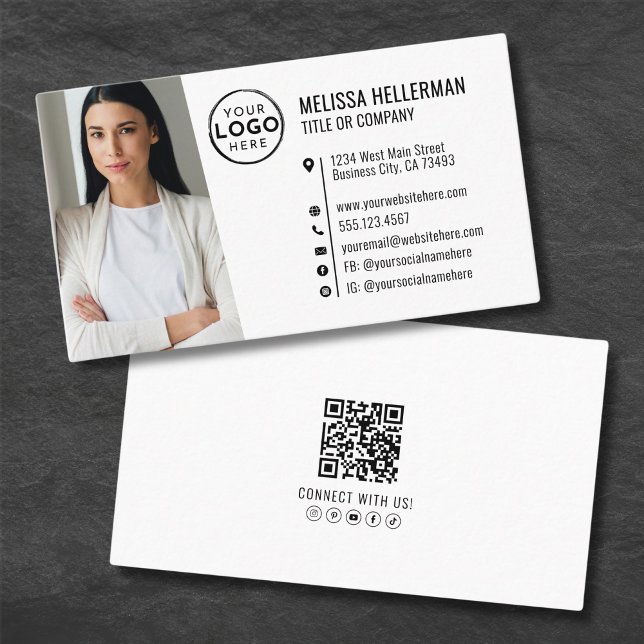 Tarjeta De Visita Código QR profesional Foto Su logotipo (Professional Photo QR Code Company Your Logo Business Card)