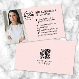 Tarjeta De Visita Código QR profesional Foto Su logotipo Rosa