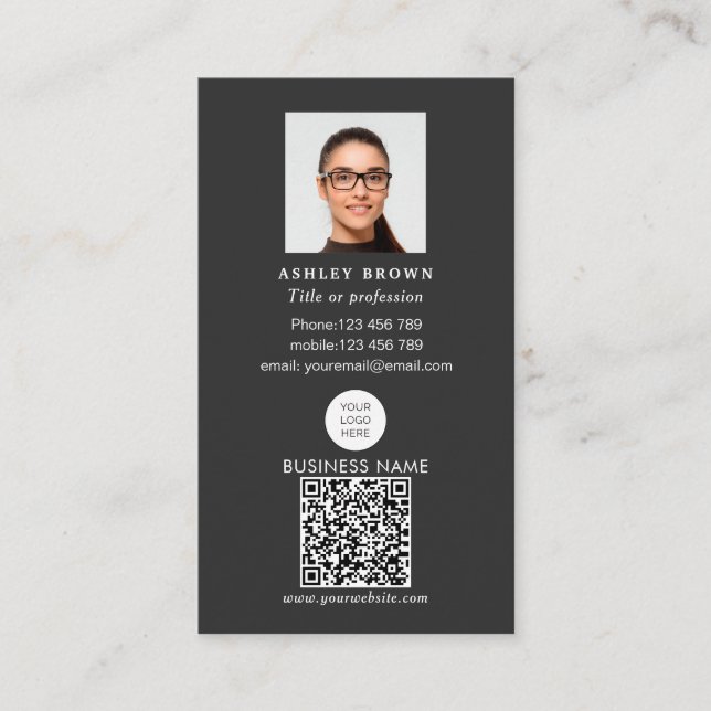 Tarjeta De Visita Código QR profesional Fotografía sencilla del logo (Anverso)