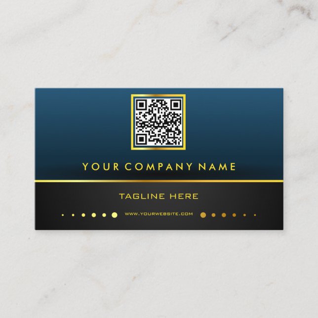 Tarjeta De Visita Código QR Profesional Gradiente Azul y Dorado (Anverso)
