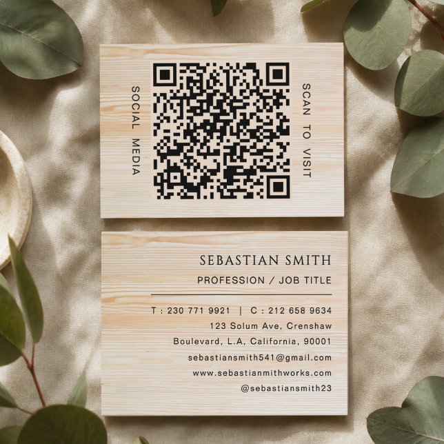 Tarjeta De Visita Código QR Profesional Grano de Madera Moderno Míni (Subido por el creador)