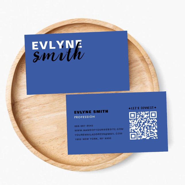 Tarjeta De Visita Código QR profesional Guión azul prusiano único (Subido por el creador)