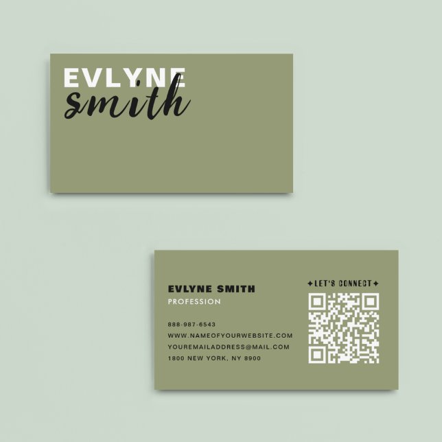 Tarjeta De Visita Código QR profesional Guión verde moderno Sage (Subido por el creador)