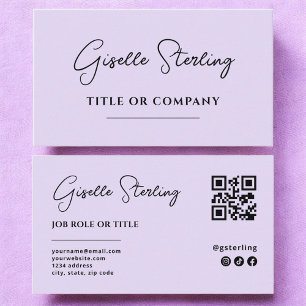 Tarjeta De Visita Código QR profesional Lilac Purple minimalista