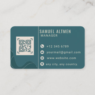 Tarjeta De Visita Código QR Profesional Lujo Turquesa y Crema