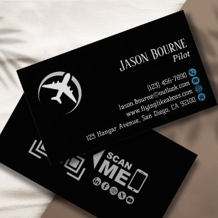 Tarjeta De Visita Código QR profesional Marina de Aviación Azul mode