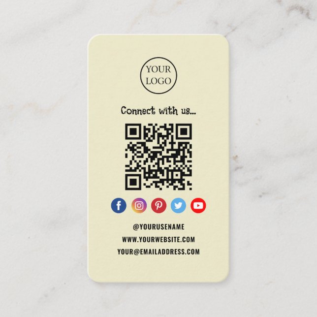 Tarjeta De Visita Código Qr profesional Medios sociales Conectarse c (Anverso)