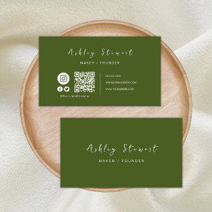 Tarjeta De Visita Código Qr profesional Medios sociales Moss Green