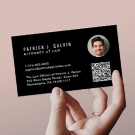 Tarjeta De Visita Código QR Profesional Minimalista Foto Negra