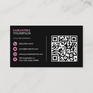 Tarjeta De Visita Código QR profesional Minimalista rosa moderno neg