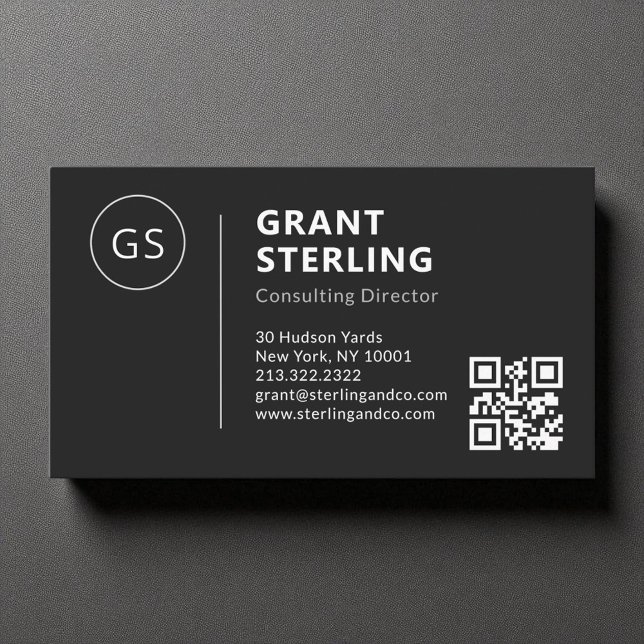 Tarjeta De Visita Código QR profesional mínimo de lujo blanco negro (Subido por el creador)