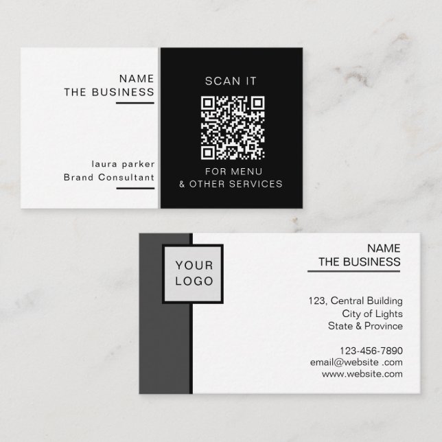 Tarjeta De Visita Código QR Profesional Mínimo Escaneable Promoción (Anverso / Reverso)