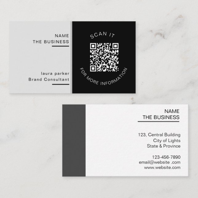 Tarjeta De Visita Código QR Profesional Mínimo Escaneable Promoción (Anverso / Reverso)