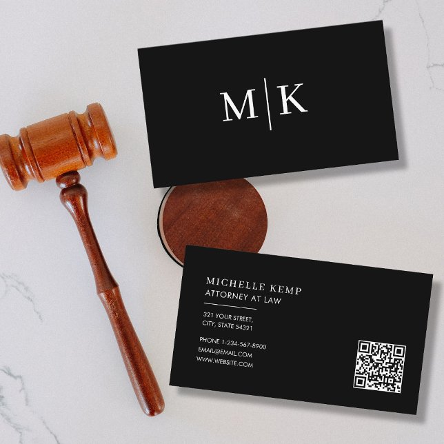 Tarjeta De Visita Código QR profesional mínimo Monograma negro (Subido por el creador)