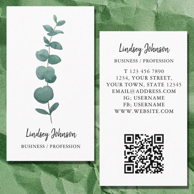 Tarjeta De Visita Código QR Profesional Moderna Eucalipto Empresaria (Subido por el creador)