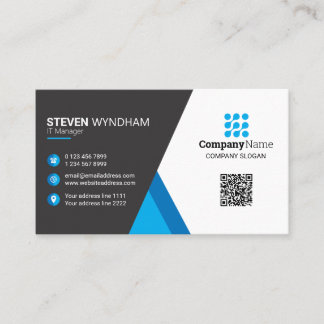 Tarjeta De Visita Código QR profesional moderno - azul
