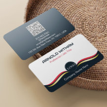 Código QR profesional moderno azul, dorado, rosa