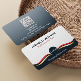 Tarjeta De Visita Código QR profesional moderno azul, dorado, rosa
