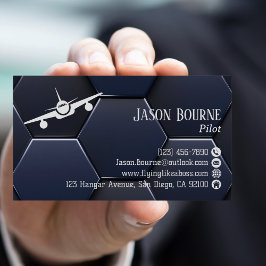 Tarjeta De Visita Código QR profesional moderno azul y blanco,Aviaci