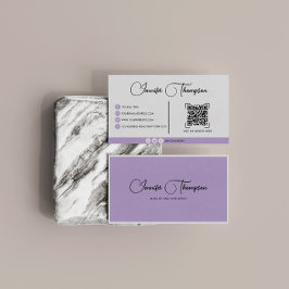 Tarjeta De Visita Código QR profesional moderno con guión púrpura