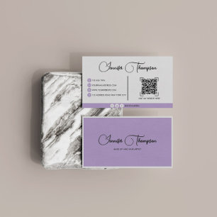 Tarjeta De Visita Código QR profesional moderno con guión púrpura