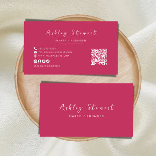 Tarjeta De Visita Código Qr profesional moderno de color rosa cálido
